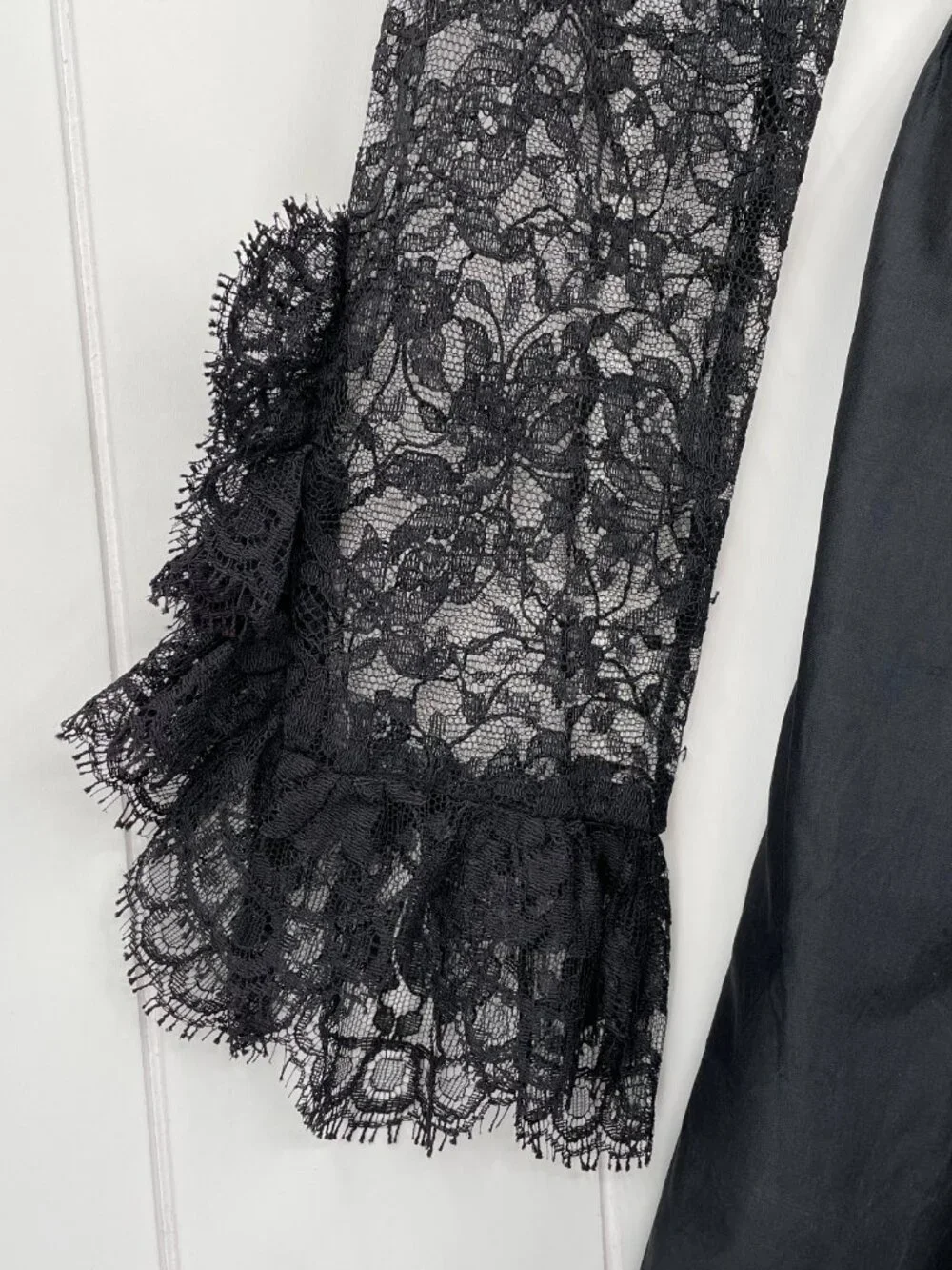 Vintage RARE 60s Geoffrey Beene Black Lace High Neck Ruffle Long Sleeve Dress 12 - Picture 9 of 16